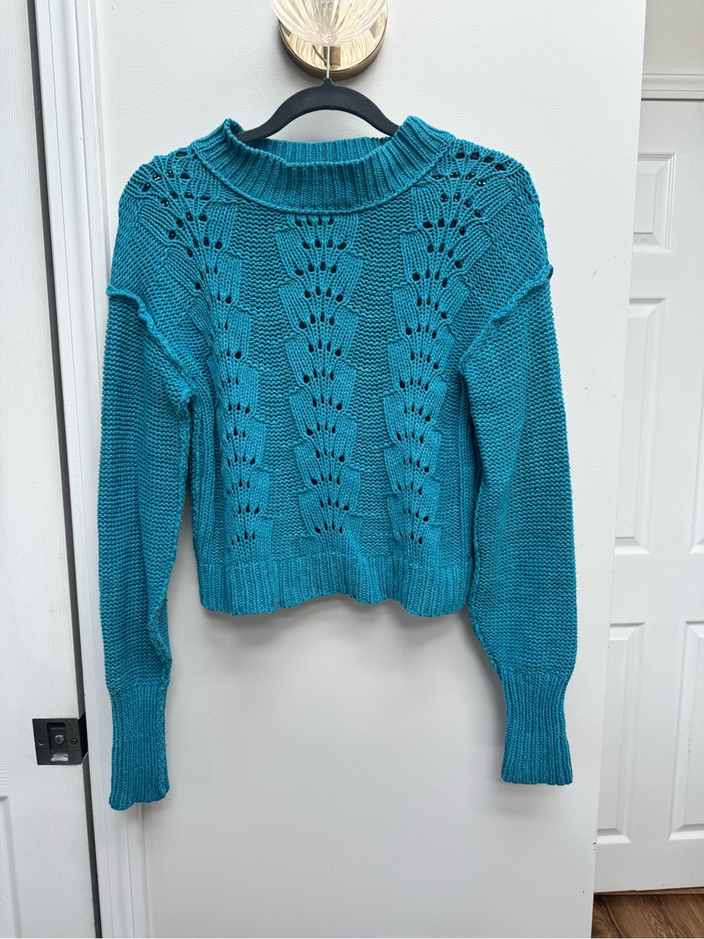 Free People Teal Open-Knit Sweater
